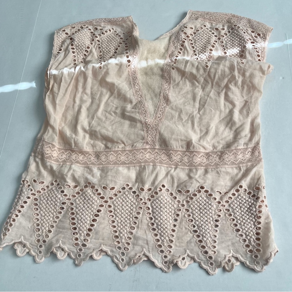 Ulla Johnson Pale Pink Maryse Blouse Size 6 100% Cotton Eyelet Boho Top - Picture 2 of 6